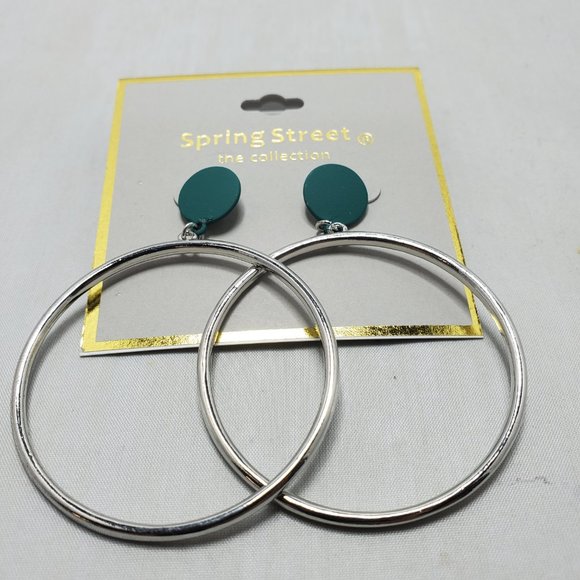 Nordstrom silver hoop earring with green polymer clay - Picture 1 of 5